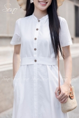 SONO - Đầm trắng có tay xô thêu