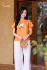 SONO - Áo linen thêu cành hoa đơn và bướm