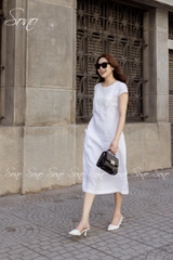 SONO - Đầm linen tay con phối ren ngực