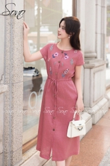 SONO - Đầm linen rút dây thêu nhiều hoa