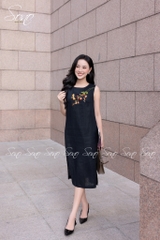 SONO - Đầm linen sát nách thêu nhánh hoa cam