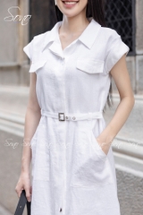 SONO - Đầm sơ mi linen 4 túi trước