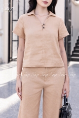 SONO - Bộ dài linen cổ V đính nút gỗ