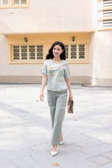 SONO - Áo linen cổ trứng tay lật lai