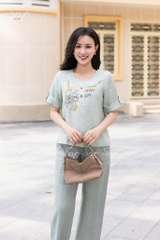 SONO - Áo linen cổ trứng tay lật lai