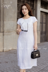 SONO - Đầm linen tay con phối ren ngực