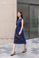 SONO - Đầm linen rút dây eo đột chỉ nổi