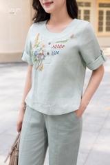 SONO - Áo linen cổ trứng tay lật lai