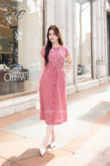 SONO - Đầm linen rút dây thêu nhiều hoa