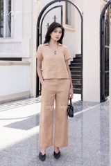 SONO - Bộ dài linen cổ V đính nút gỗ