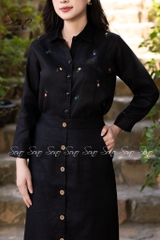 SONO - Chân váy linen nút gỗ