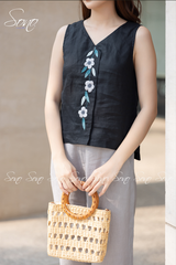 SONO - Áo linen sát nách thêu dọc