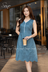 SONO - Đầm linen cổ tim viền ren