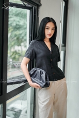 SONO - Áo linen cổ vest tay ngắn