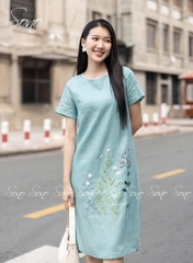 SONO - Đầm linen ren cổ thêu hoa