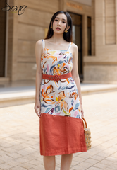 SONO - Đầm linen 2 dây họa tiết hoa văn có belt