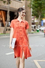 SONO - Đầm sơ mi linen xếp ly nhỏ