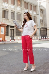 SONO - Áo linen tay ngắn thêu hoa vòng tròn