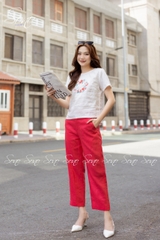 SONO - Áo linen tay ngắn thêu hoa vòng tròn