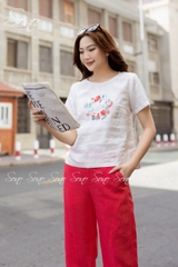 SONO - Quần linen đai đính nút gỗ