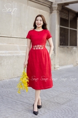 SONO - Đầm linen thêu hoa ở eo