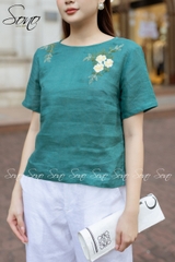 SONO - Áo linen thêu 3 hoa vai