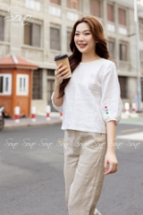 SONO - Áo linen tay lỡ đính nút nhiều màu