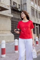 SONO - Áo linen có tay thêu chuồn chuồn