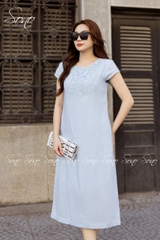 SONO - Đầm linen tay con phối ren ngực
