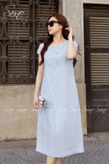 SONO - Đầm linen tay con phối ren ngực
