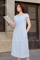 SONO - Đầm linen tay con phối ren ngực