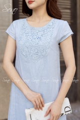 SONO - Đầm linen tay con phối ren ngực