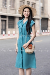 SONO - Đầm sơ mi linen 4 túi trước