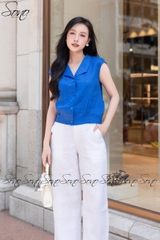 SONO - Áo linen cổ bẻ nút nhựa