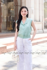 SONO - Áo linen cổ bẻ nút nhựa