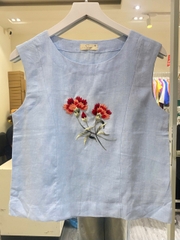 SONO - Áo linen sát nách thêu hoa cẩm chướng