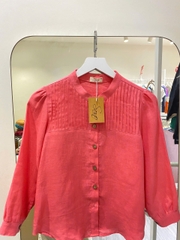 SONO - Áo linen xếp ly cổ tàu