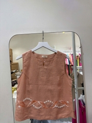 SONO - Áo sát nách linen thêu viền lai