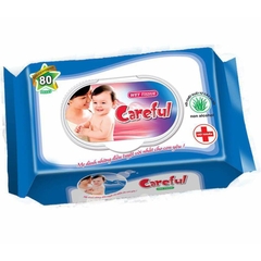 Giấy ướt Careful 80 tờ không mùi nắp vuông, an toàn cho bé - Combo 6 gói