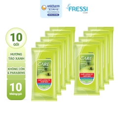 Khăn ướt Fressi Care 10 tờ/gói hương táo cho làn da luôn mềm mại - Combo 10 gói