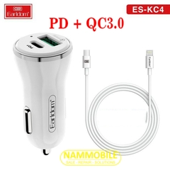 Cóc Sạc Nhanh Xe Hơi 18W PD Type C + QC3.0 Tặng Cáp Sạc Iphone 11 Earldom ES-KC4 Bảo Hành 12 Tháng Chính Hãng