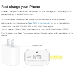 Cóc Sạc Nhanh PD Iphone 11 Pro Max 18W Cổng USB Type C Zin Máy