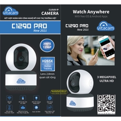 Camera Wifi 3Mpx Ultra HD VITACAM C1290 Pro 2022 góc siêu rộng, quan sát ban đêm, xoay 360 độ, đàm thoại hai chiều, human tracking