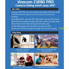 Camera Wifi 3Mpx Ultra HD VITACAM C1290 Pro 2022 góc siêu rộng, quan sát ban đêm, xoay 360 độ, đàm thoại hai chiều, human tracking