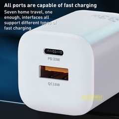 Cóc Sạc Nhanh PD 20W QC 33W USB Type C + USB A Zin Chính Hãng Wekome