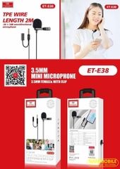 Micro Thu Âm Mini Cho Điện Thoại Chân 3.5mm kèm Jack Cắm Tai Nghe Earldom E38 Chính Hãng