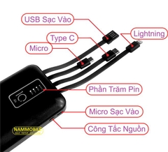 Pin sạc dự phòng 20.000mAh DIMI kèm 4 dây sạc Lightning- Type C- Micro USB chính hãng