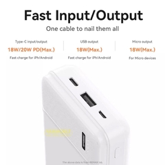 Pin Sạc Dự Phòng Remax 20.000 mAh SẠC NHANH 20W PD QC RPP-288 3 cổng Input Output Tyep C max 3A Chính Hãng