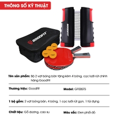 Bộ 2 vợt bóng bàn tặng kèm 4 bóng, cọc lưới rút GF005TS