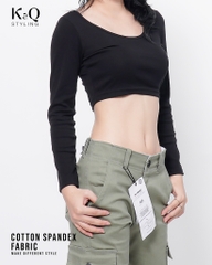 Áo thun croptop tay dày KQSTYLING cotton 100% freesize